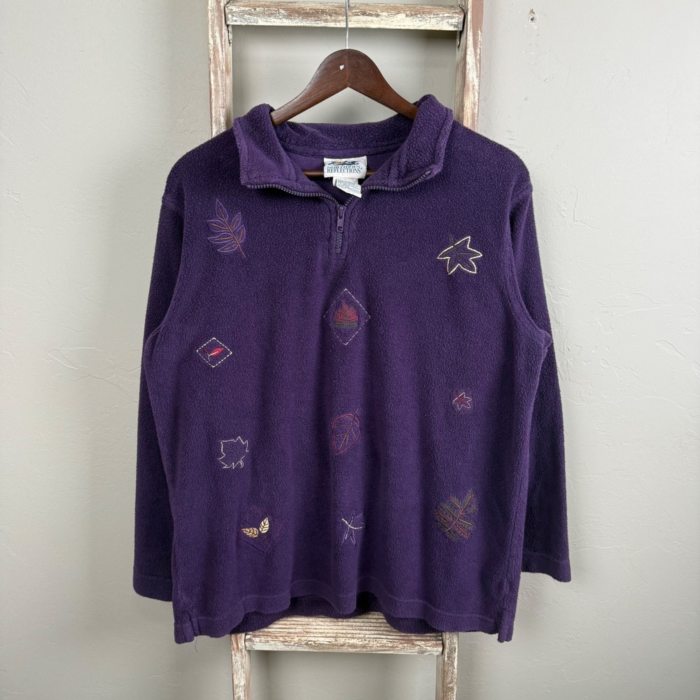 Vintage Northern Reflections Purple Fleece Nature Leaf Quarter Zip Sweater Med‎
